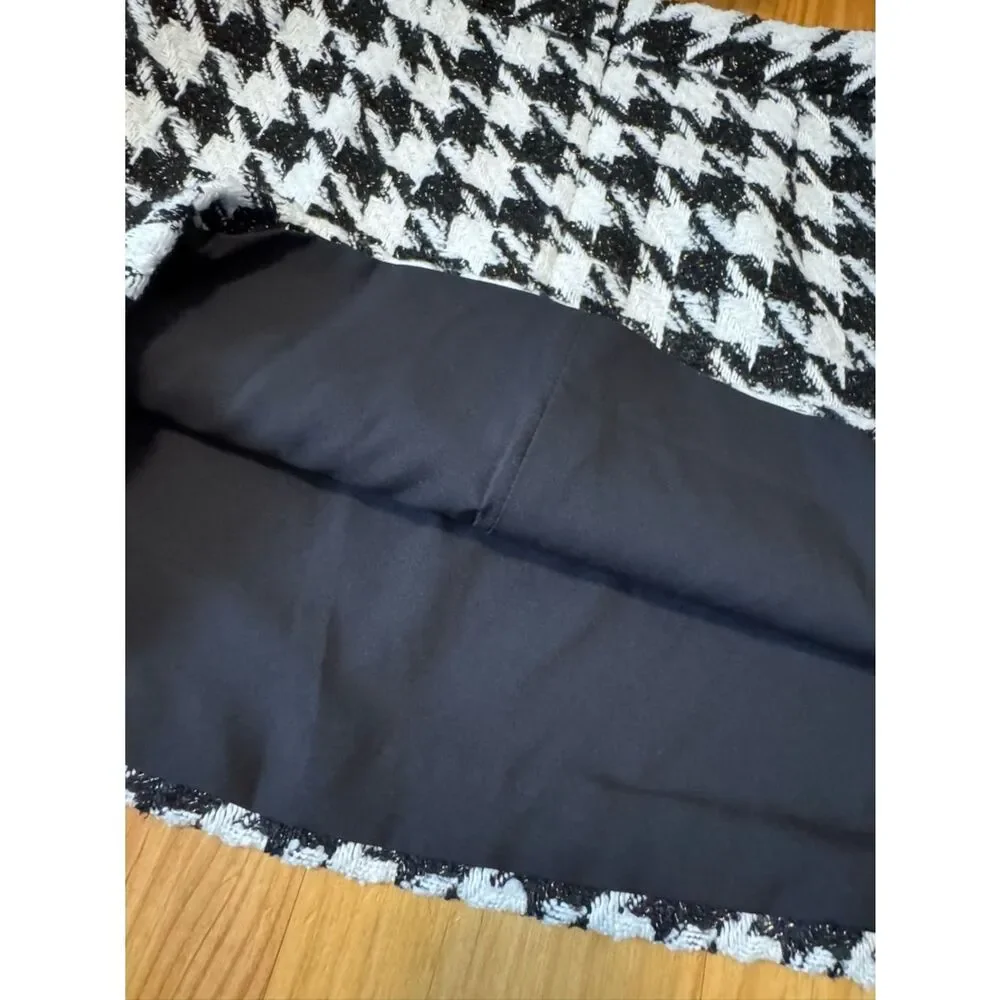L'agence Marseille Mini Skirt Ecru/Black/Gold Houndstooth Women's Size 8 NWT